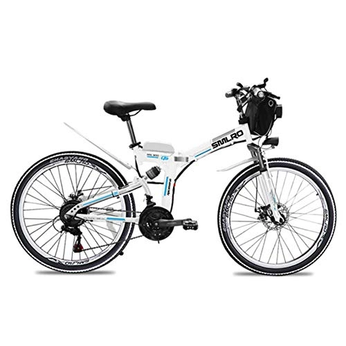 Zusammenklappbares elektrisches Mountainbike : Suyanouz 21 Speed-Elektro-Bike Folding Electric Mountain Fahrrad Erwachsene ElektrofahrrDer 24 Und 26Inch Lithium-Batterie-Elektrisches Fahrrad, 24Inch Wei