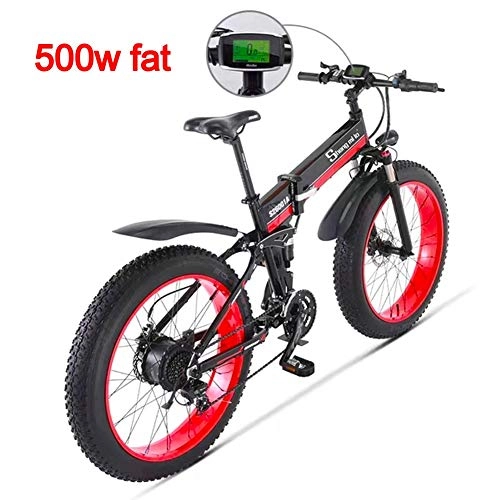 Zusammenklappbares elektrisches Mountainbike : Unbekannt 500 Watt 26 Zoll männer Elektrische Fahrrad 48 V 12Ah Fat Tire Strand Fahrrad Mountainbike Vollfederung MTB Ebike 21 Geschwindigkeiten