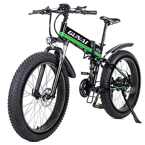 Zusammenklappbares elektrisches Mountainbike : Xiaoyue Elektro-Bike 26 Zoll Folding Fat Tire Bike Schnee 12Ah Li-Batterie 21 Geschwindigkeit Beach Cruiser Berg E-Bike mit Rear Seat lalay (Color : Green)