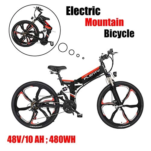 Zusammenklappbares elektrisches Mountainbike : ZJGZDCP Erwachsene Folding Electric Mountain Bike Superleichtgewicht Elektro-Bike Premium Full Suspension Elektrisches Fahrrad 480W Leistungsstarke Motor 48V 10Ah Wechselakku (Color : Black)