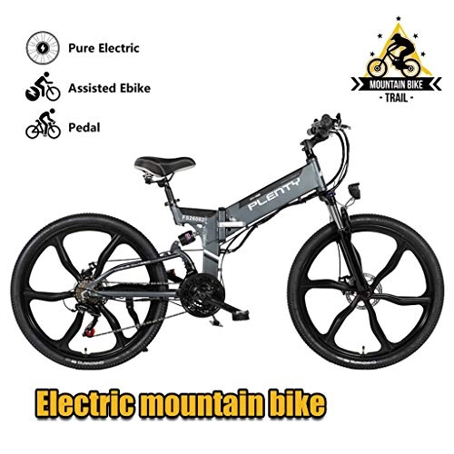 Zusammenklappbares elektrisches Mountainbike : ZJGZDCP Erwachsene Folding Electric Mountain Bike Superleichtgewicht Elektro-Bike Premium Full Suspension Elektrisches Fahrrad 480W Leistungsstarke Motor 48V 10Ah Wechselakku (Color : Grey)
