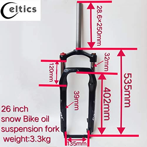 Forcelle per mountain bike : 26 x 4.0 Triple Tree fat Sand Snow Beach bici elettrica forcella asse 135 mm, black 1 pcs