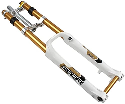 Forcelle per mountain bike : HXJZJ MTB Bike Double Shoulders DH Suspension Fork 26 27.5 29 inch Hydraulic Bicycle Shock Absorber Straight Tube 1-1 / 8" Shoulder Lock Axis 20mm Travel 180mm, White-27.5inch