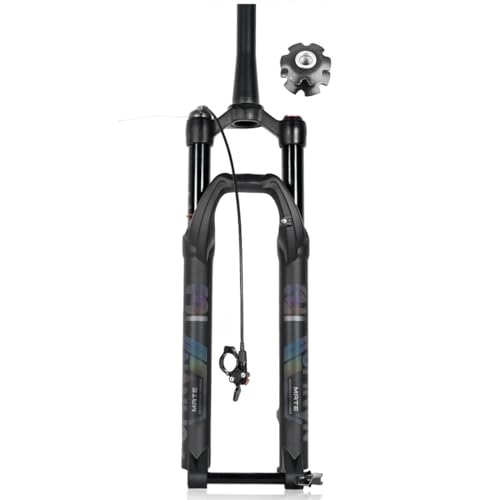 Forcelle per mountain bike : Mountain Bike Forcella Ammortizzata 27.5 29 inch MTB Bicicletta Forchetta di Sospensione Viaggio 100mm Conico 1-1 / 2'' ASSE Passante 100 * 15 Smorzamento (Color : Black Remote, Size : 29inch)