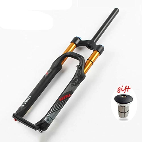 Forcelle per mountain bike : SYH Mountain Bike Forks Bicicletta Supention Canna Forcella Diritta Manuale Blocco MTB Aria Forcella Rigida del Freno a Disco da 100 mm di Viaggio 29 '' 27.5 '' 26", BlackGold, 26in