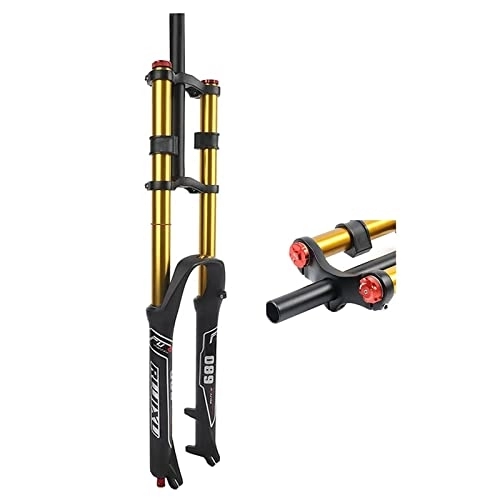 Forcelle per mountain bike : WAMBAS DH Forcella Ammortizzata Mountain Bike 26 / 27.5 / 29'' MTB Forcella Pneumatica Corsa 140mm 1-1 / 8 Dritto Doppia Corona Forcella Anteriore Rimbalzo Regolare con Blocco (Color : Gold, Size : 26'')