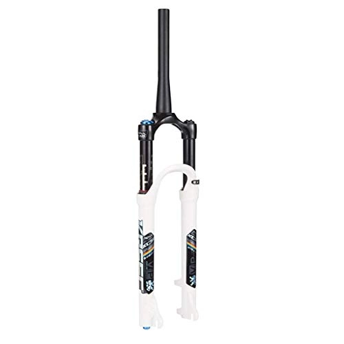 Forcelle per mountain bike : WBDZ Forcella Ammortizzata da 26", MTB Mountain Bike Cono in Lega di Alluminio Freno a Disco Regolazione smorzamento Corsa 100 mm Bianco e Nero 1-1 / 8" Stoccaggio Compatto, Facile da Pulire