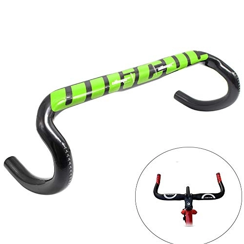 Manubri per Mountain Bike : Yajun Curva Manubrio Integrata in Carbonio Diametro Barra 31, 8 Mm per Bici da Strada MTB City Mountain Bike, Green, 400mm