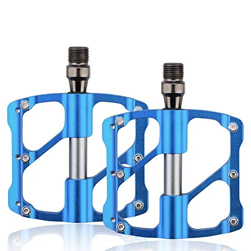 Pedali per mountain bike : FLAUU Pedali per Bicicletta, Pedali per Mountain Bike in Lega di Alluminio CNC Ultraleggeri E Resistenti con 3 Cuscinetti Sigillati E 12 Chiodi Antiscivolo, Adatti per Pedali MTB BMX, Blu