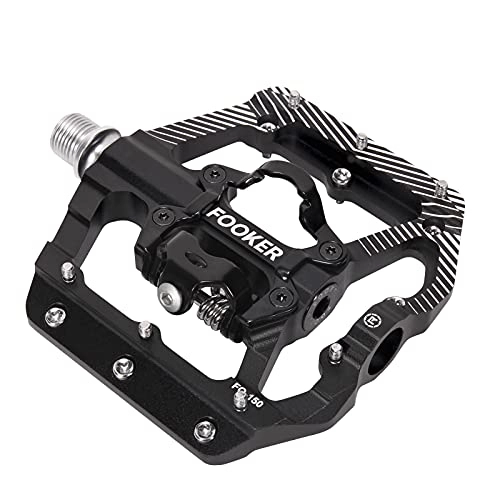 Pedali per mountain bike : FOOKER Pedali MTB Mountain Bike a 3 cuscinetti Piattaforma Piatta Sigillata SPD Doppia Funzione Pedale Senza Clipess Alluminio 9