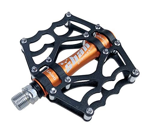 Pedali per mountain bike : LIVELOVELAUGH MTB Mountain Bike Pedali di Una Bicicletta in Lega di Alluminio CNC pedana Grande Ultraleggero Piatto Ciclismo Pedale BMX, Arancia