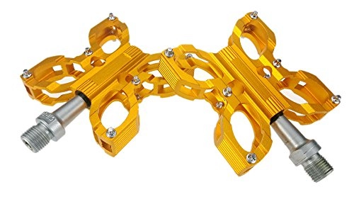 Pedali per mountain bike : LIVELOVELAUGH Pedale Biciclette Antiscivolo in Alluminio CNC Lega MTB Mountain Bike Pedale Chiusi, muniti Pedali Ciclismo Accessori, d'oro