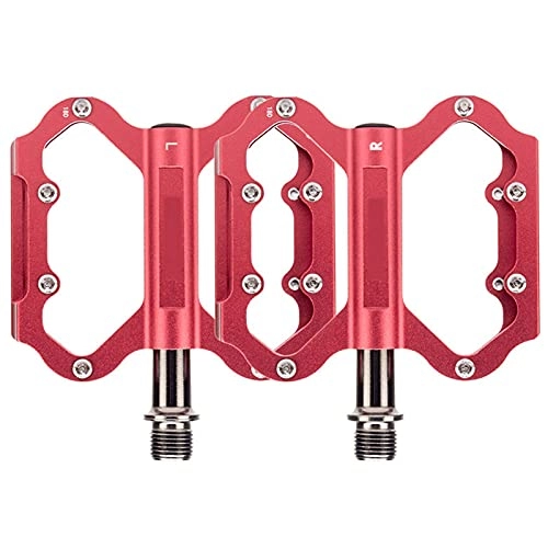 Pedali per mountain bike : MPGIO Pedali per Mountain Bike Ultraleggeri Piattaforma Larga Piatta in Lega di Alluminio 9 / 16 in 3 Cuscinetti sigillati per Pedali Bici da Strada MTB(Color:Red)