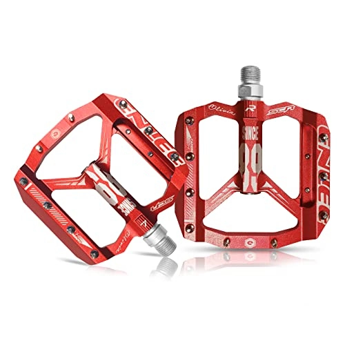 Pedali per mountain bike : Pedale per mountain bike, battistrada T6 in lega di alluminio, cuscinetto DU sigillato in acciaio al cromo-molibdeno da 12 mm, tacchette per presa, resistente all'usura e alla corrosione (Red)