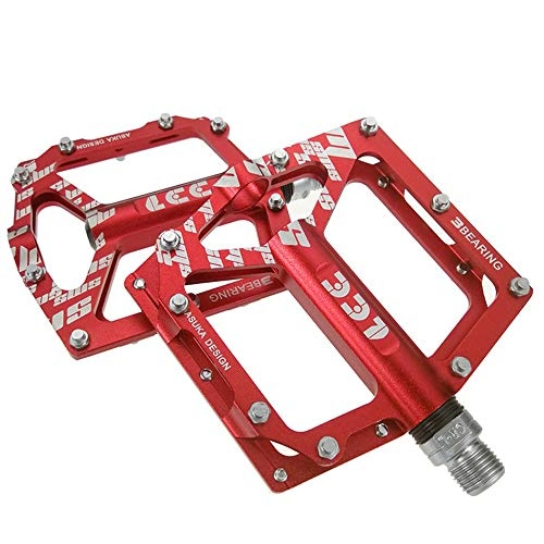 Pedali per mountain bike : Pedali Mountain Bike, Corpo in Alluminio Lavorato A CNC CR-Mo 9 / 16, Pedale Piatto Mountain Bike Ultraleggero Resistente Antiscivolo, 3 Pedali Cuscinetto, per 9 / 16, Rosso