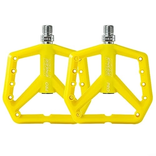 Pedali per mountain bike : PETSTIBLE 2 pedali per mountain bike in nylon, 125 x 112 x 18 mm, pedali antiscivolo allargati (giallo fluorescente)