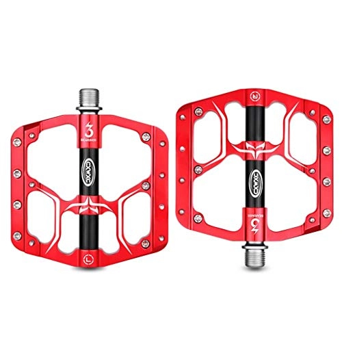 Pedali per mountain bike : YANBINYA Pedali per Bicicletta, 3 Cuscinetti in Lega di Alluminio Antiscivolo Pedali per Bici Piatte con Piattaforma da 9 / 16", per Mountain Bike / Bici da Strada / BMX / MTB(Rosso)