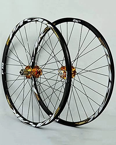 Ruote per Mountain Bike : 26 / 27.5 / 29"Ruote per Mountain Bike Cerchi in Lega A Doppia Parete Freni A Disco 32H Cycle Wheel Valvola Americana Sgancio Rapido 7-11 Speed Hub, d'oro, 27.5 Inches