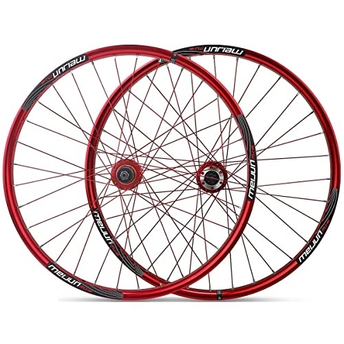 Ruote per Mountain Bike : 26" Ruote Per Mountain Bike Ruote Per Biciclette MTB Cerchio In Lega Alluminio Freno A Disco Rilascio Rapido Per Cassetta 7 8 9 10 Velocità 32H (Color : Red)