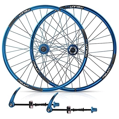 Ruote per Mountain Bike : 26In Freno A Disco Mountain Bike Ruote in Lega Alluminio A Sgancio Rapido 7 / 8 / 9 / 10 velocità Cassetta Volano 32 Fori (Color : Blue, Size : 26in)
