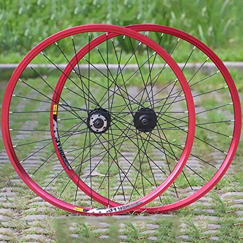 Ruote per Mountain Bike : ASUD 26 Pollici Set di Ruote Bici mozzo Argento Set di Ruote Freno a Disco rotativo da 26 Pollici 32 / 36 Colori per Mountain Bike Set di Ruote, Rosso