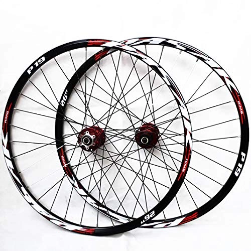 Ruote per Mountain Bike : GJZhuan Mountain Bike Ruote 26 '' 27.5" 29" 32 Fori Freno a Disco MTB Bicycle Wheel Set Sgancio Rapido Cono Hub 7 / 8 / 9 / 10 / 11 velocità (Sei Buche Centerlock) (Color : Red, Size : 26inch)