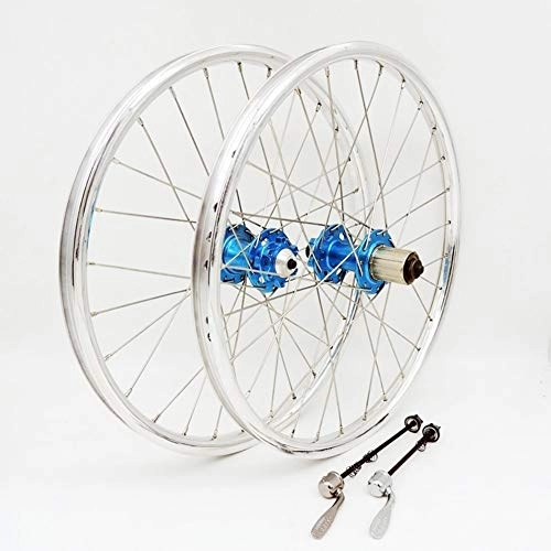 Ruote per Mountain Bike : JFSKD 20'' Set Ruote da Corsa per Bici Ruota in Lega Set Ruote Anteriore 28 Fori / Posteriore 28 Fori Adatto per Mountain Bike, Blu