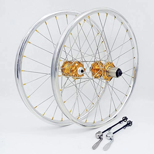 Ruote per Mountain Bike : JFSKD 20'' Set Ruote da Corsa per Bici Ruota in Lega Set Ruote Anteriore 28 Fori / Posteriore 28 Fori Adatto per Mountain Bike, d'oro