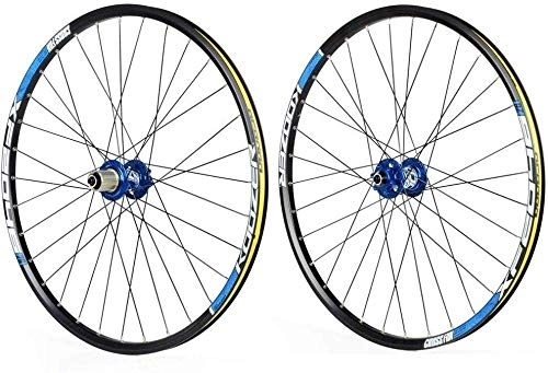 Ruote per Mountain Bike : L.BAN Set di Ruote per Mountain Bike, 26 Cuscinetti a Doppia Parete a sgancio rapido per Cuscinetti sigillati con Freno a Disco 8 9 10 velocità, blu-27, 5 Pollici