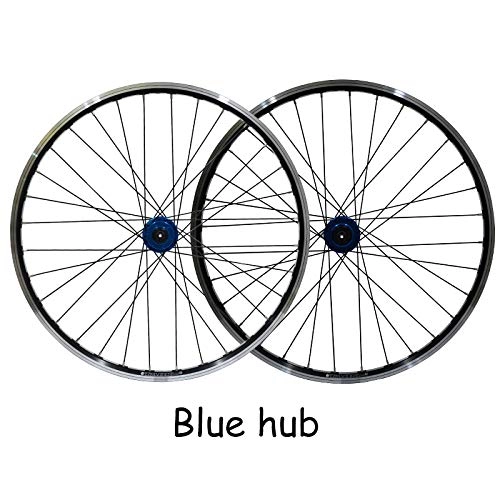 Ruote per Mountain Bike : LI-Q 26 polliciCerchione Ruota Anteriore E Posteriore Set Ruote Bici disco24 Fori Nero, Blu