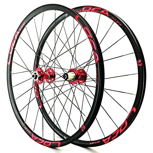 Ruote per Mountain Bike : NEZIAN Set Ruote per Mountain Bike Set Ruote per Bicicletta MTB 26 27, 5 29 Pollici Cerchio in Lega Alluminio Freno A Disco Raggi Piatti da 3, 0 Mm Rilascio Rapido 24H (Color : Red, Size : 27 inch)