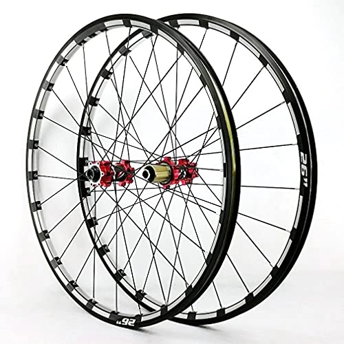 Ruote per Mountain Bike : RUJIXU - Set di ruote per mountain bike, 26 / 27, 5 / 29", ruote per freni a disco QR, con cuscinetto sigillato, adatto per ruote libere da 7-12 velocità, accessorio da bicicletta da 1750 g, colore: rosso