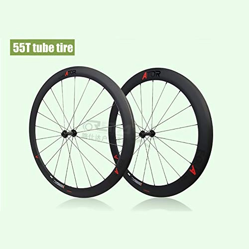 Ruote per Mountain Bike : Ruota Posteriore Bici mozzo Argento Set di Ruote in Fibra di Carbonio 700c Auto da Strada Ruota a Lama da Corsa in Carbonio modificata Leggera Equatoriale, 55T