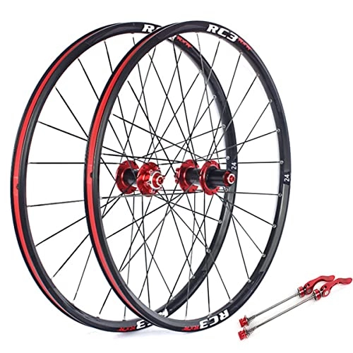 Ruote per Mountain Bike : Set di Ruote per Freni a Disco per Mountain Bike Cerchio MTB da 24"Ruote a sgancio rapido con mozzo in Carbonio 24H per volano a Cassetta 7 / 8 / 9 / 10 / 11 velocità 1770 g (Color : Red, Size : 24'')