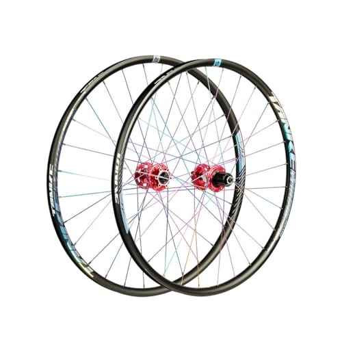 Ruote per Mountain Bike : Set Ruote for Mountain Bike 27.5 Pollici Set Ruote Sgancio Rapido Cerchio Doppio Strato In Lega Alluminio Supporto for Mozzo Freno Disco 28 Fori Cassetta Velocità 7-8-9-10-11-12 for MTB (Color : Red