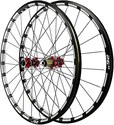 Ruote per Mountain Bike : Wheelset 26 / 27.5in Ruote for Mountain Bike ibride, Alluminio a Doppia Muro Assi MTB. Rim Disc frenano 24 Fori 24 / 09 / 10 / 11 / 11 / 12 velocità Cassetta Road Wheel (Color : Red, Size : 26")