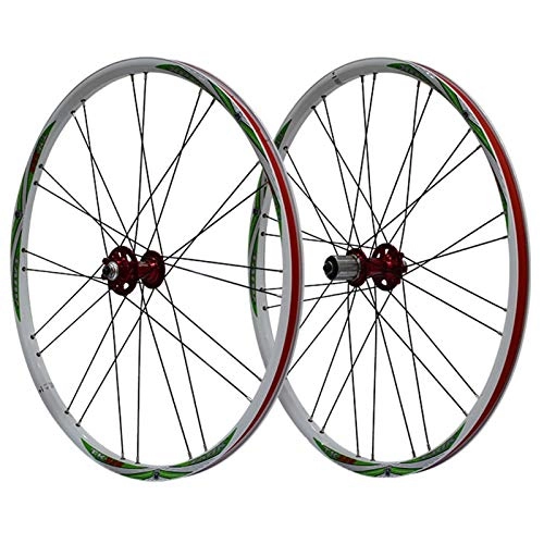 Ruote per Mountain Bike : ZNND 26 Pollici Mountain Wheel Set Bicicletta Lega Alluminio Doppio Strato Rim Rilascio Rapido Freno Disco Centro Set Ruote Bici per Volano 7 / 8 / 9 velocità (Color : Red Hub, Size : Green Logo)