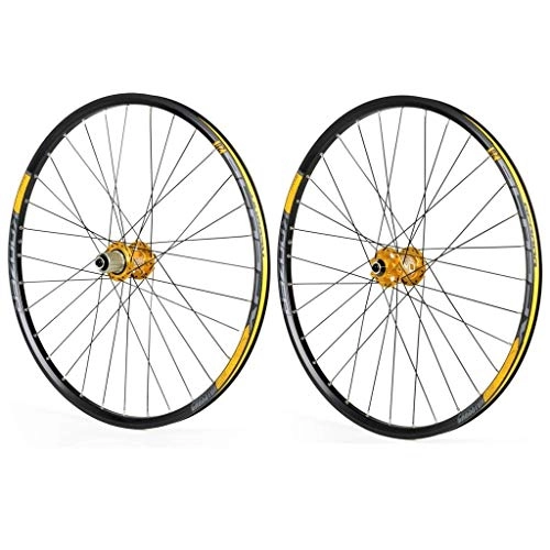 Ruote per Mountain Bike : ZNND 700c Wheel Mountain Bike, Freno A Disco Trekking Bike E Ruote Freno, 7, 8, 9, 10 Speed Cassette Type, Cerchioni A Doppia Parete A V (Color : Yellow, Size : 27.5inch)