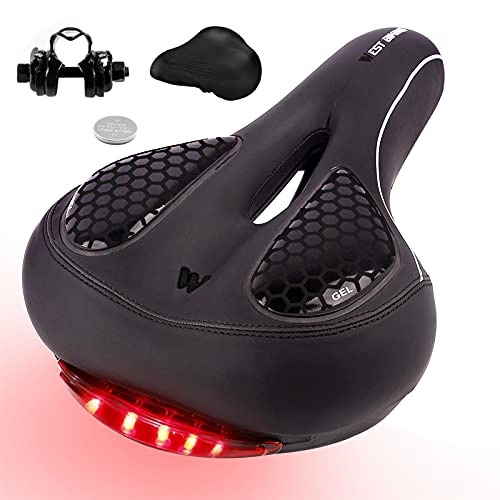 Seggiolini per mountain bike : GCBTECH Sella Bici Gel Comoda con LED Luce Posteriore, Sella Bicicletta in Gel Antiprostata Ergonomica Morbido Impermeabile e Traspirante per Uomo e da Donna, MTB, Strada, Città Bike, Nero