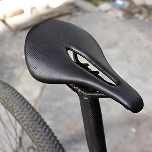 Seggiolini per mountain bike : Linwei Carbon Fiber+Leather MTB Road Bike Saddle Comfort Mountain Cycling Black Bicycle Seat Pad Cushion, Black