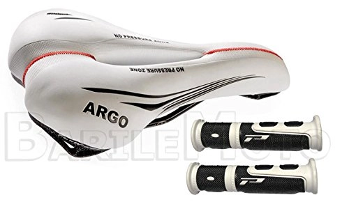 Seggiolini per mountain bike : Sella MONTEGRAPPA ARGO Bici MTB - City Anti Prostata Bianco + Manopole PROGRIP