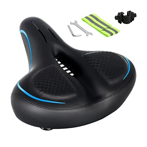 Seggiolini per mountain bike : Wowstar Sella per bicicletta, in gel di grandi dimensioni, comoda e impermeabile, traspirante, in memory foam, ampia sellino con attrezzi e strisce riflettenti, per bici da corsa e mountain bike, blu