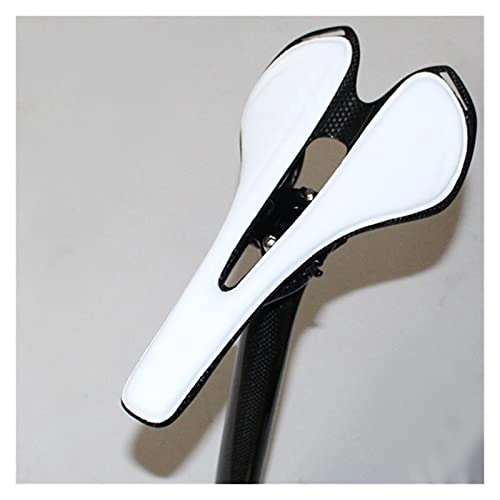 Seggiolini per mountain bike : YINHAO Full CarbonFiber + Pelle Fibra Road Mountain Bike Saddle Saddle Cushion Bicicletta in Carbonio Nero Bianco Bianco Rosso Ricambi Ciclismo (Color : White)