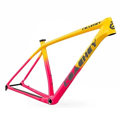 Cadres de vélo de montagnes : Cadre MTB 29er Hardtail Vélo De Montagne Cadre Frein À Disque 15'' / 17'' / 19'' Fibre De Carbone Course Bicyclette Cadre Axe Traversant 12*148mm Boost Cadre BSA68 ( Color : Pink Yellow , Size : 29*15'' )