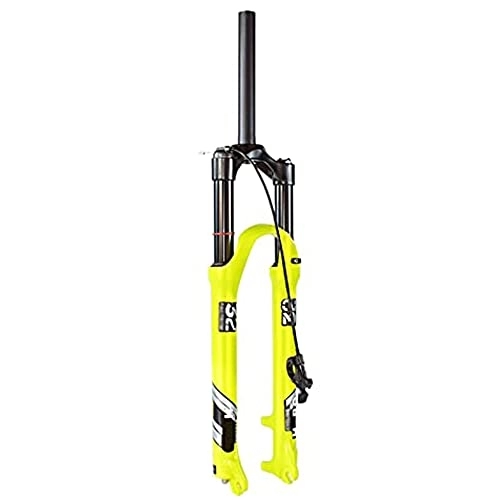 Fourches VTT : 26, 27.5, 29 Pouces VTT Air Suspension Fourches, Alliage De Magnésium Bicyclette Verrouillage D'épaule Et Verrouillage À Distance Fourches Voyage 140Mm Tube Droit Et Tube Conique Frein, Jaune, B, 29 inch