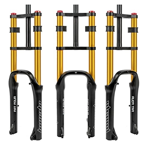 Fourches VTT : Asiacreate 20 '' VTT Vélo Suspension Fourches 4.0 Pneus Fat Pneus Vélo Fourche Avant 1-1 / 8" Tube Droit 9mm QR Beach Bike Fork Double Contrôle D'épaule 110mm Travel Frein à Disque (Color : Gold)