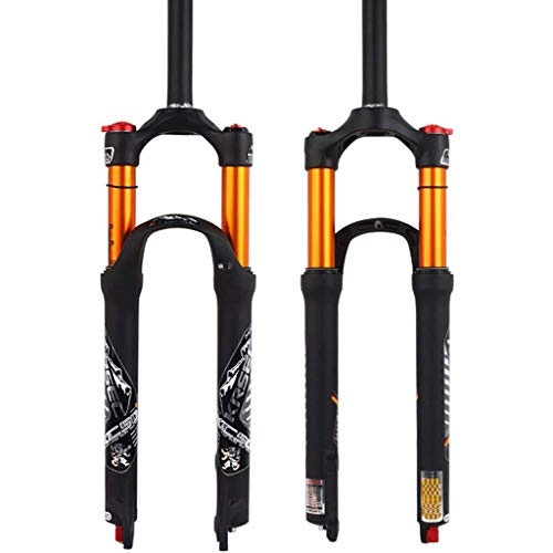 Fourches VTT : Auoiuoy 26 / 27, 5 / 29 Air Rebond Ajuster VTT Fourches de Suspension, Tube Droit 28.6mm QR 9mm Voyage 115mm Couronne Lockout Mountain Bike Forks, gaz Amortisseur XC / AM / FR vélos, Gold-26inch