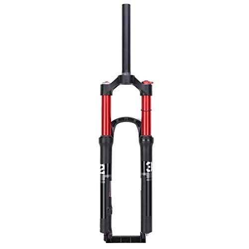Fourches VTT : Fourche de suspension pour vélo VTT de 69, 8 cm, longueur réglable de 100 mm, tube droit de 22 mm, fourche à suspension pneumatique avec double chambre à air, tube rouge, fourche à suspension en