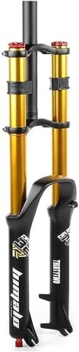 Fourches VTT : Fourches avant de vélo VTT 26 27, 5 29 pouces Suspension de descente à double épaulement DH Tube droit à pression d'air Ultraléger Amortisseur de vélo Rebound Adjust Travel 130mm QR ( Color : Gold , Si