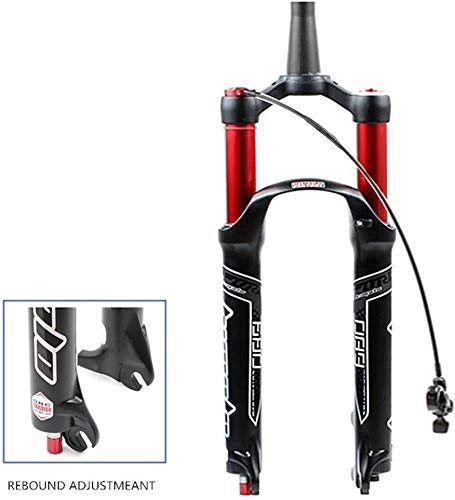Fourches VTT : JUanben Mountain Bike Suspension Fork 26 27.5 29 inch Aluminum Alloy Bike Front Fork Bicycle Air Shock Absorber MTB Remote Lockout Travel:120mm (Color : Red Conical Tube, Size : 27.5inch)